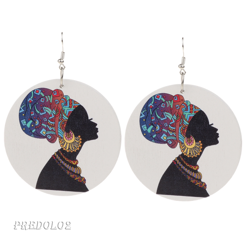 Classic African Lady Wooden Big Dangle Drop Earrings Tribal Party Jewellery