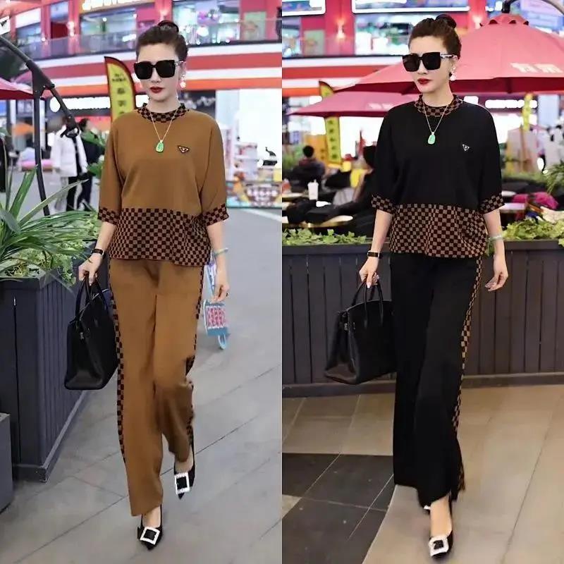 Bộ Đồ 2 Món Áo + Quần Ống Rộng Họa Tiết Kẻ Ô Vuông Thời Trang Mùa Hè 2022 Hàng Bán Chạy