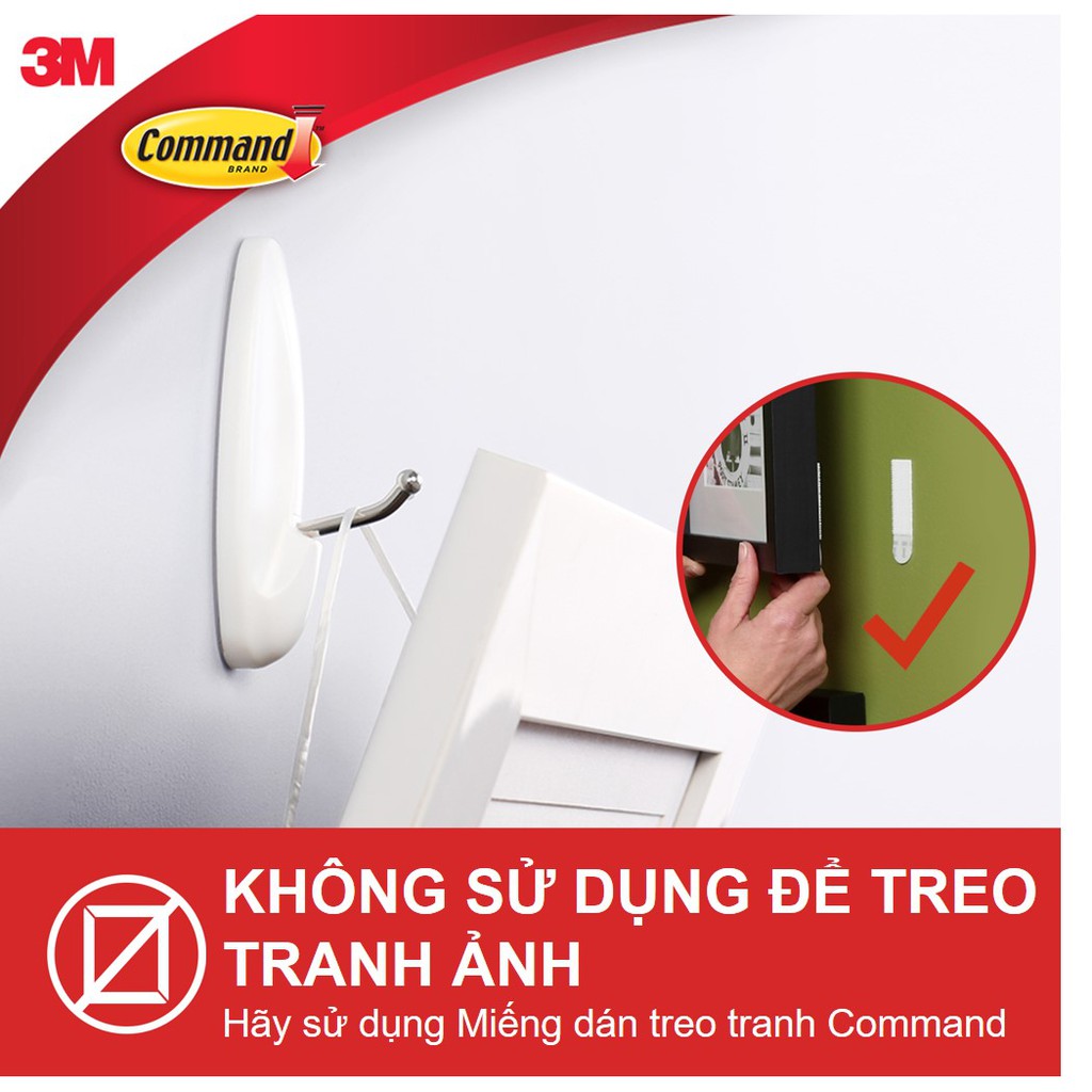 Móc dán tường đầu kim loại Command 3M vỉ 1 cái cỡ lớn chịu lực 2.2kg 17069