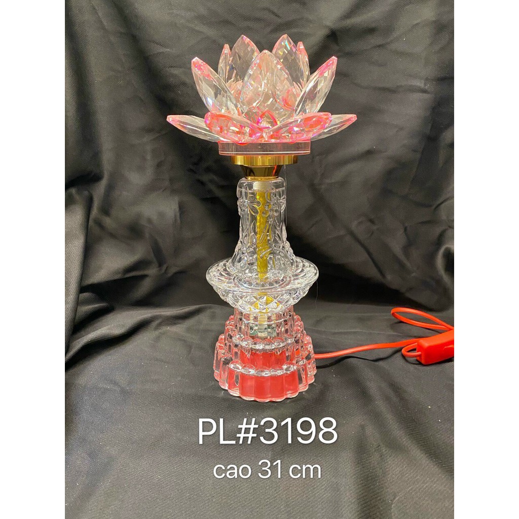 FREE SHIP   Cặp đèn thờ đá pha lê tự động đổi màu cao cấp