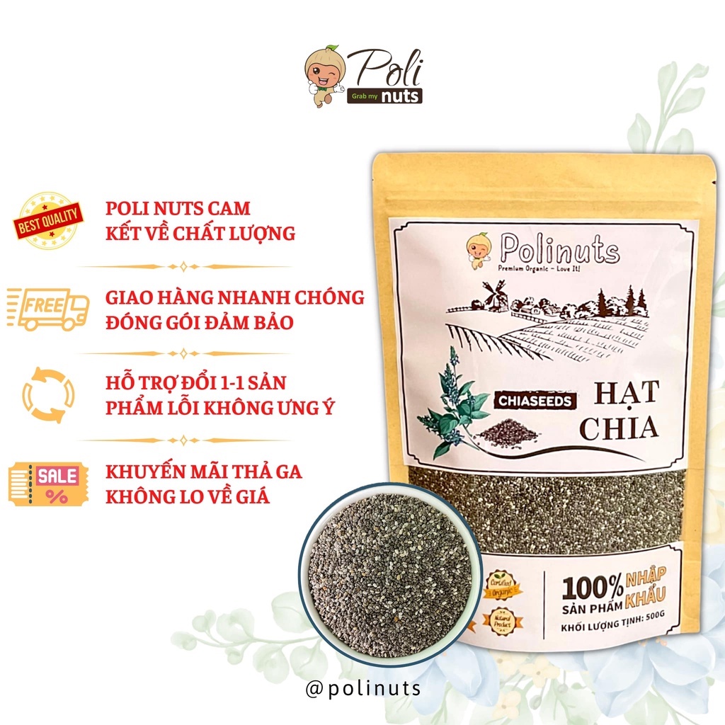Hạt Chia Đen Polinuts Nhập Khẩu Úc Hỗ Trợ Giảm Cân, Tốt Cho Sức Khỏe Túi 500g