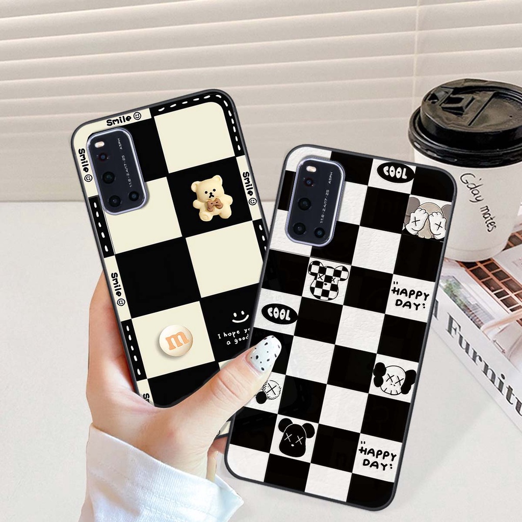 Ốp Vivo V19 gấu Bear rick caro vuông thời trang siêu đẹp