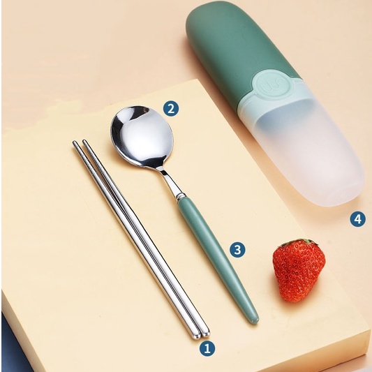 Bộ dụng cụ, hộp đựng đũa thìa tiện lợi màu pastel bằng inox cao cấp 304 an toàn cho thực phẩm