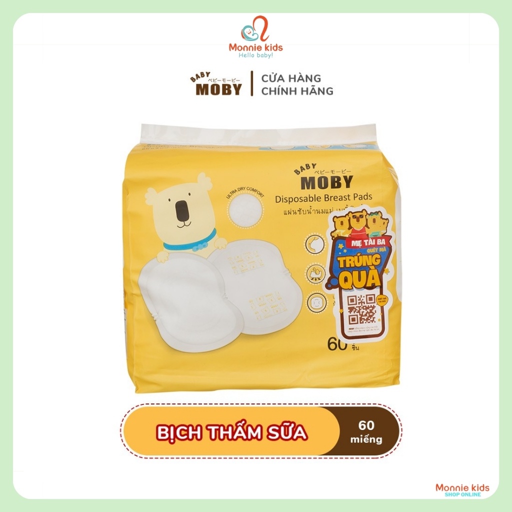 Lót thấm sữa cho mẹ MOBY BABY 60 miếng, miếng hút thấm sữa an toàn mềm mại - Monnie Kids