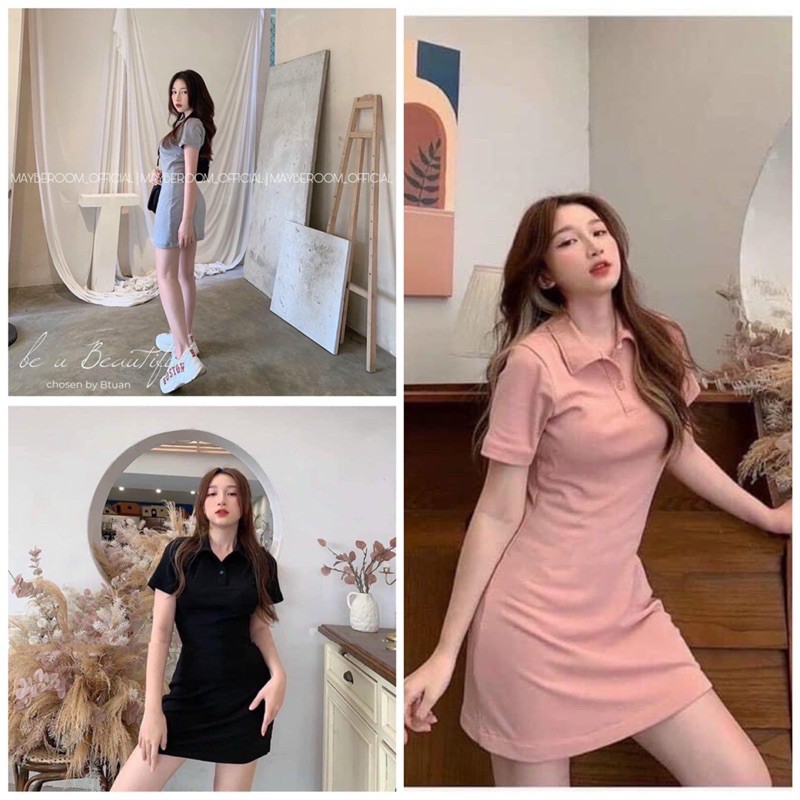 Váy polo body chất cotton 3 màu kèm hình thật