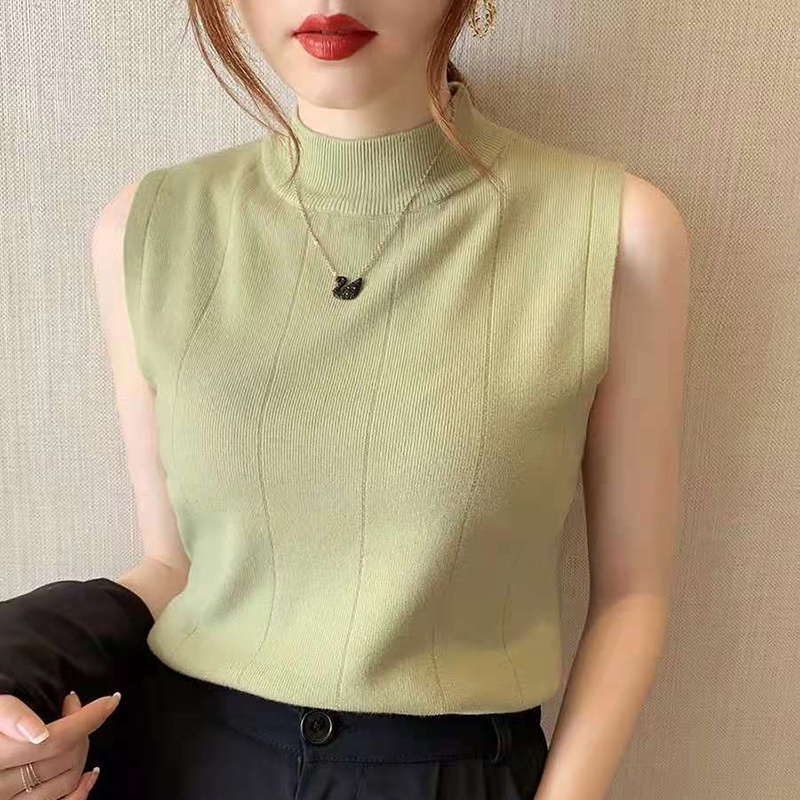 Áo dệt kim IELGY sát nách cổ lọ dáng ôm thời trang cho nữ