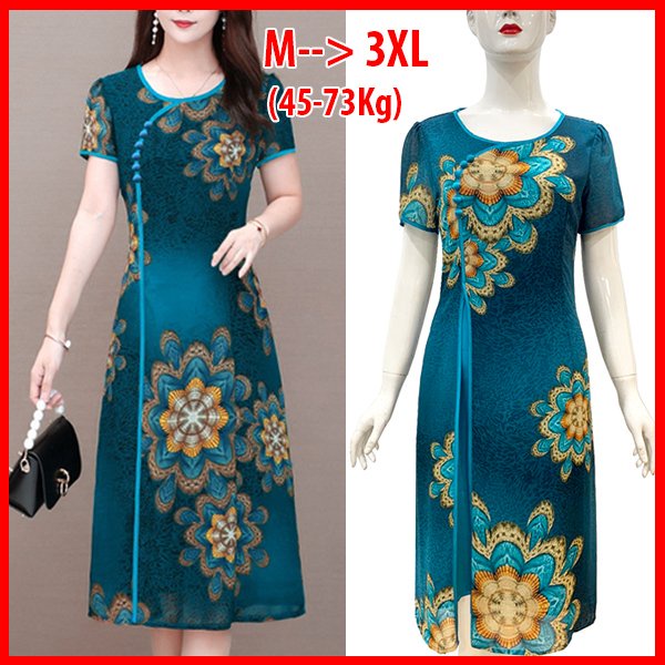 ROMI – ĐẦM SUÔNG BIGSIZE KIỂU ĐẦM SUÔNG QUÝ BÀ SANG TRỌNG, ĐẦM DỰ TIỆC TRUNG NIÊN IN HOA NHIỀU MÀU CỔ TÀU ROMI 3310 3240