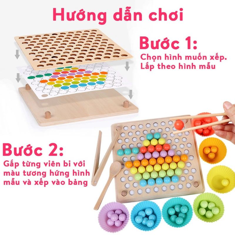 Bộ gắp bi montessori bằng gỗ