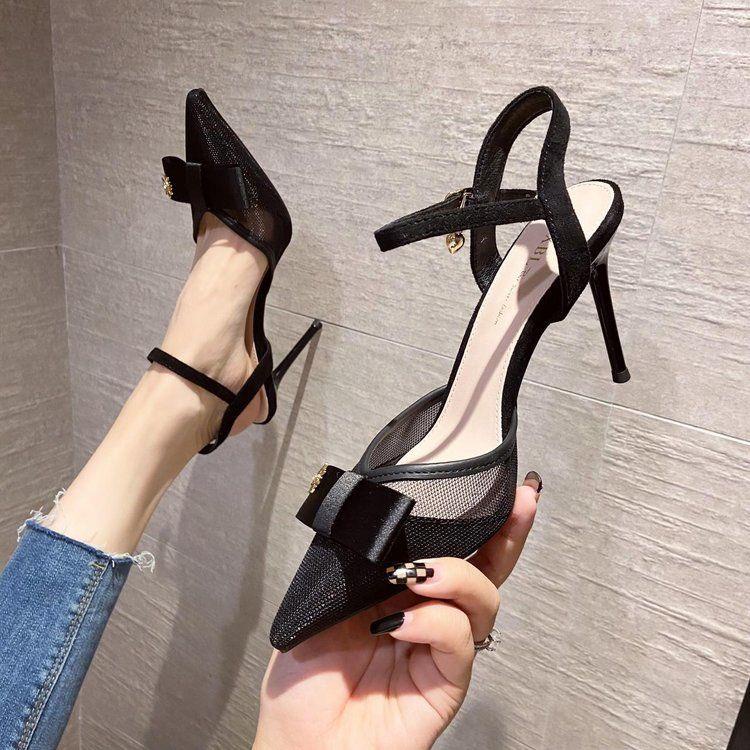 Giày Cao Gót Mũi Nhọn Đính Nơ Thời Trang Xuân Thu 2022 Cho Nữ