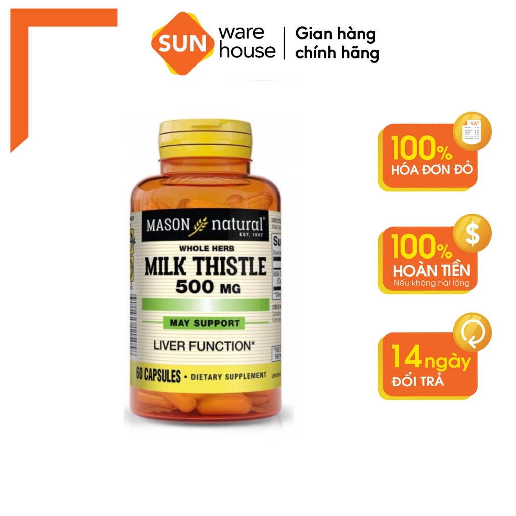 Viên Uống Bổ Gan Mason Natural Milk Thistle 500mg Lọ 60 Viên Hỗ Trợ Giải Độc, Bổ Gan, Cải Thiện Chức Năng Gan