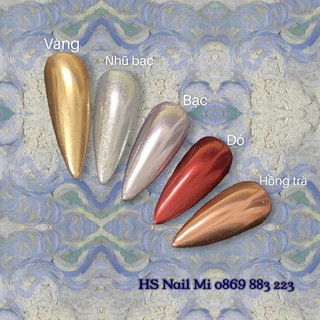 bột tráng gương màu vàng đồng, bạc, đỏ, hồng nâu