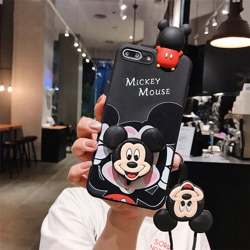 Disney Casing Samsung Galaxy Note 10 Plus 9 8 S10 S9 S8 Plus S7edge Cute Minnie Mickey Lanyard Soft Case