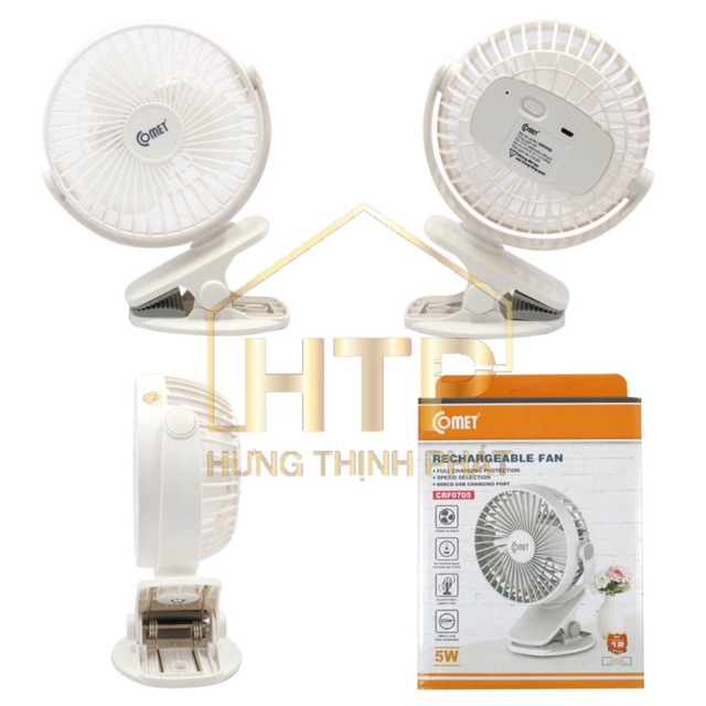 Quạt sạc COMET CRF0705 CHÍNH HÃNG [BH 12 tháng] (1 đổi 1) 2 màu Trắng/Xanh