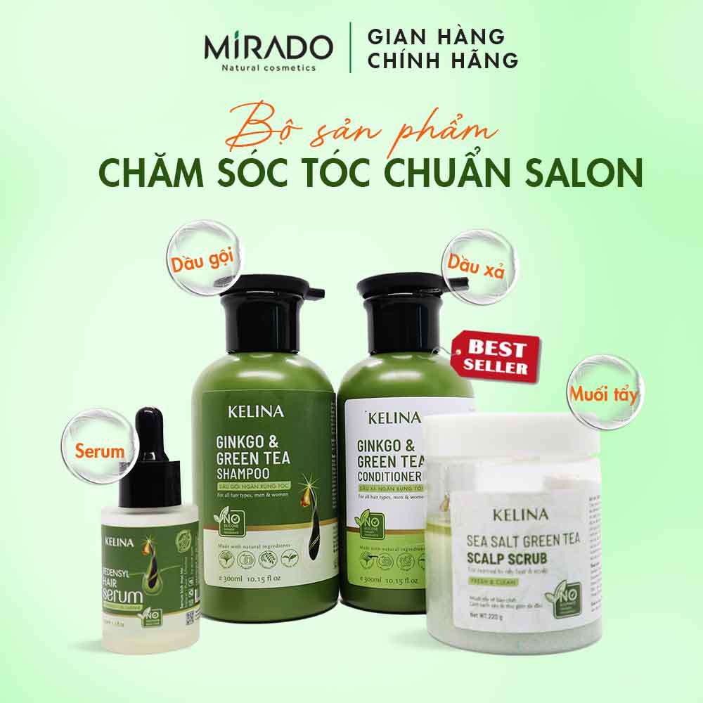 Combo Mọc Tóc toàn diện Kelina Bao Gồm Bộ Gội Xả Sạch Sâu, Phục Hồi, Ngăn Rụng Tóc 300ml, Muối tẩy tế bào chết và Serum