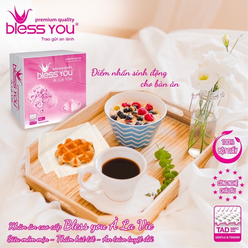 Khăn Ăn Cao Cấp Bless You Cao Cấp À La Vie 100 Tờ Vuông 33x33cm