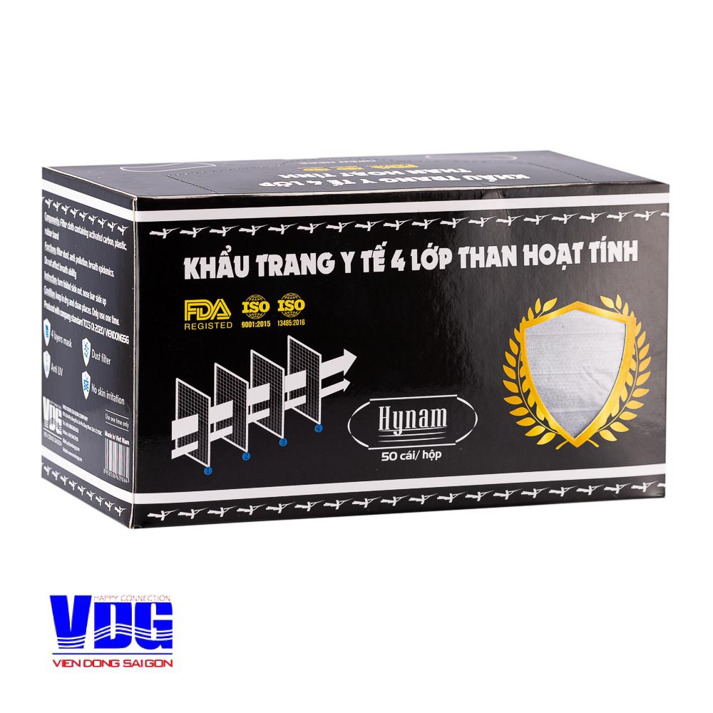 Khẩu trang y tế 4 lớp than hoạt tính chính hãng Hynam - MÀU ĐEN (50 cái/hộp)