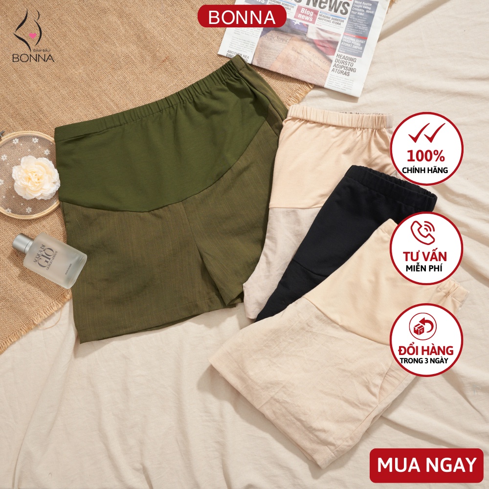 Quần đùi bầu BONNA chất đũi gân cao cấp, cạp quần có chun cúc điều chỉnh tiện lợi, nhiều màu sắc lựa chọn QS002 - Hàng m