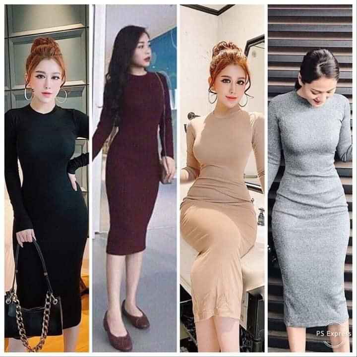 Đầm Body Tay Dài thun gân