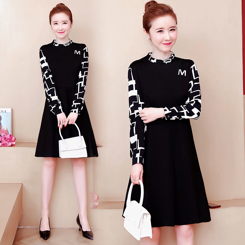 3XL 4XL 5XL Korean Fashion Long Sleeve Women Plus Size Midi Dress Black Loose Casual Midi Dresses