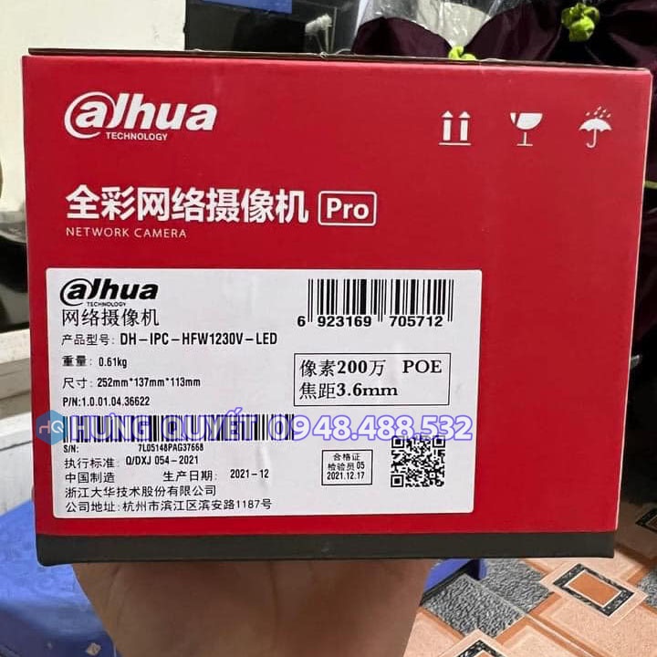 Camera IP Poe Dahua 1230V Led 2Mp 1080p Tích hợp Mic nghe âm thanh Led màu đêm hồng ngoại đen trắng