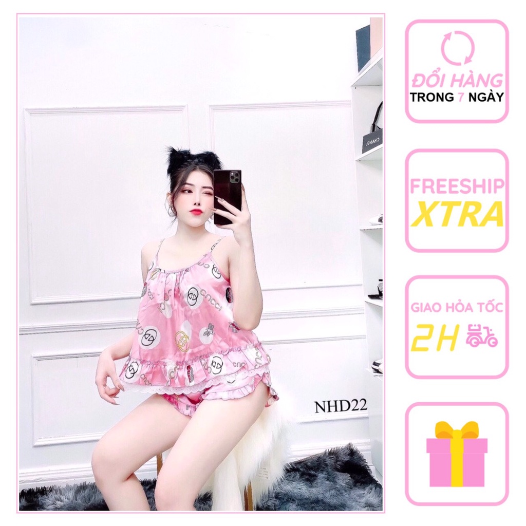 [FREESHIP 50K] Bộ Mặc Nhà Nhistore Bộ Ngủ Áo 2 Dây Phối Ren Quần Ngắn Họa Tiết Sang Chảnh Freesize Dưới 57kg | BigBuy360 - bigbuy360.vn