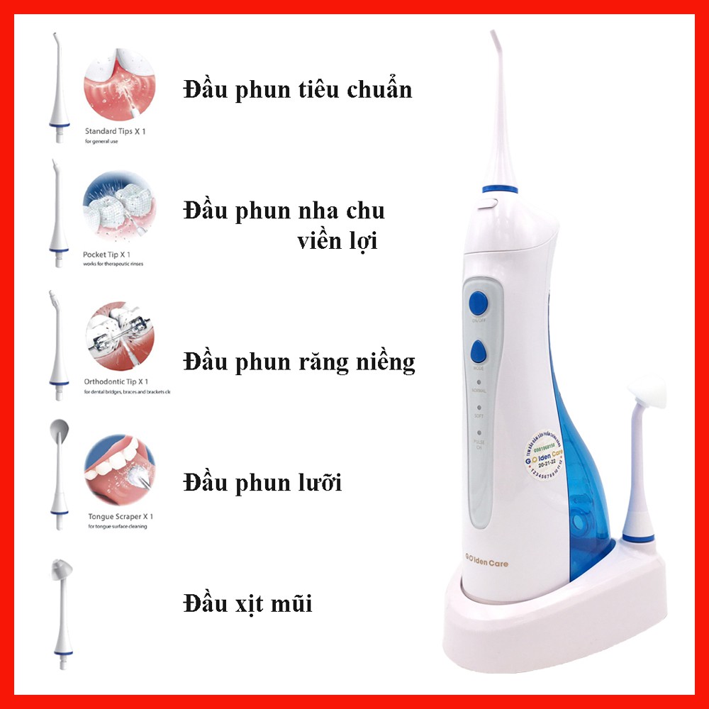 Tăm nước Golden Care GC-89 vệ sinh răng miệng, máy tăm nước dùng pin sạc cảm ứng, đa năng, có chế độ massage, rửa mũi