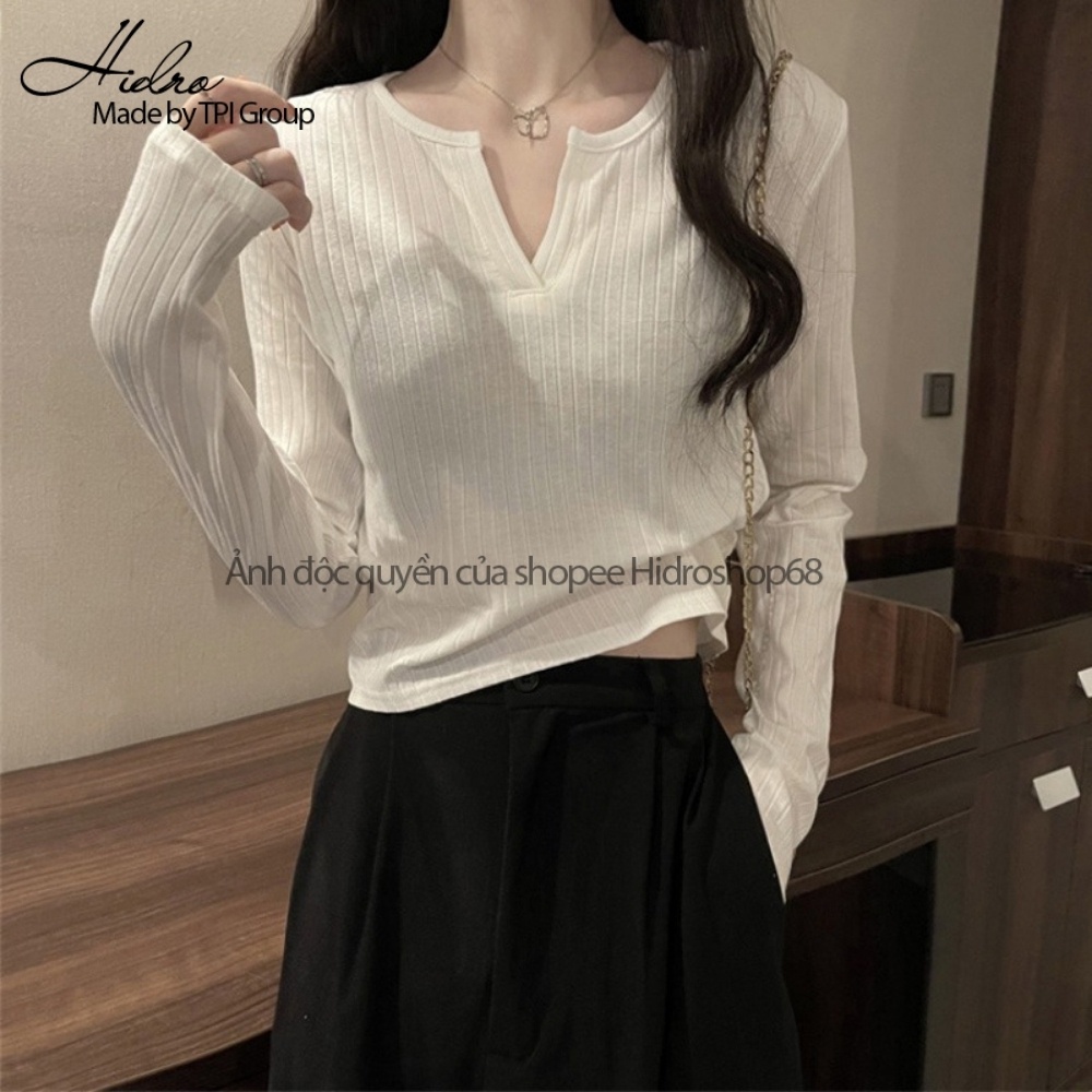 Áo Len Croptop Dài Tay Chất Len Gân Mềm Mịn Phong Cách Hàn Quốc