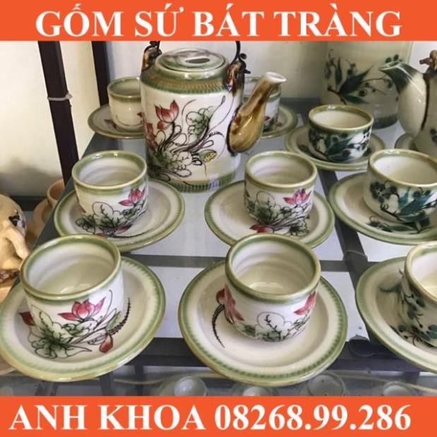 Ấm tích vẽ hoa sen Bát Tràng 500ml - Gốm sứ Bát Tràng Anh Khoa