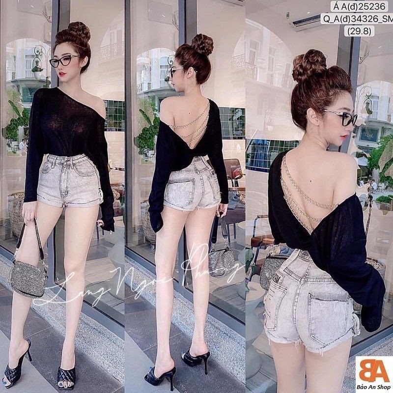 Áo from rỗng dài tay hở lưng phối dây