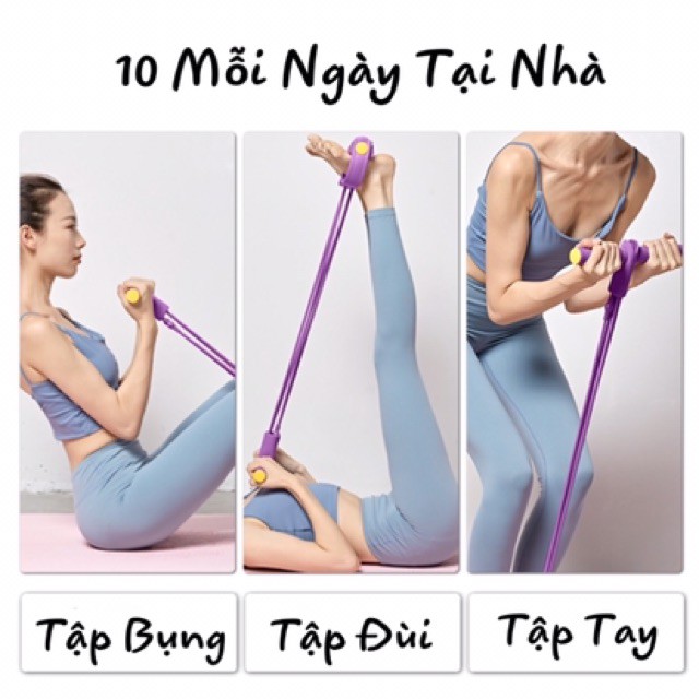 [Combo 2 Cực Sốc] Thảm Yoga 5mm Chống Trượt Thoáng Khí + Dây Kéo Kháng Lực Cao Su 4 Ống Cao Cấp TM07