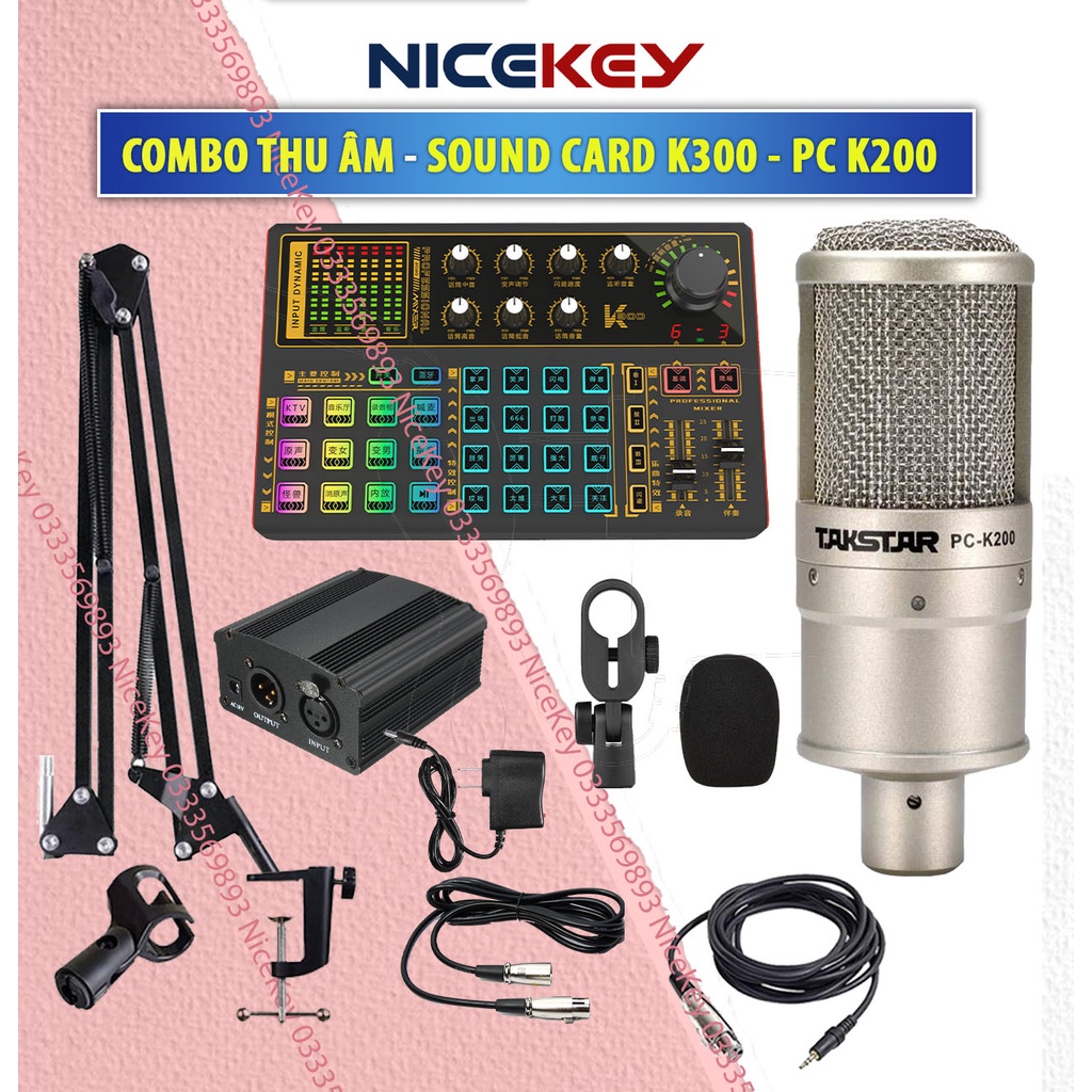 Trọn Bộ Soundcard K300 & Micro Takstar PCK200, Combo Mic Thu Âm , Livestream ⚡BH 1 NĂM⚡ Âm Thanh Cực Hay, Dễ Sử Dụng