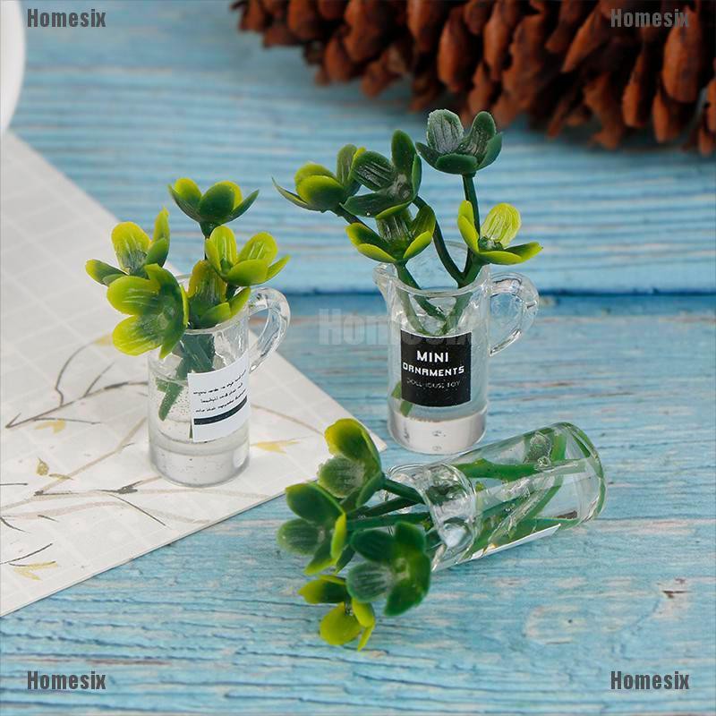 [HoMSI] 3pcs Dollhouse Miniature 1:12 Pot DIY Kitchen Decora transparent Potted plant SUU