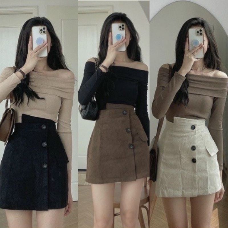 CHÂN VÁY CHÉO TÀ PHỐI NÚT XINH