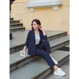 Set vest kẻ xanh(vest+quần âu)