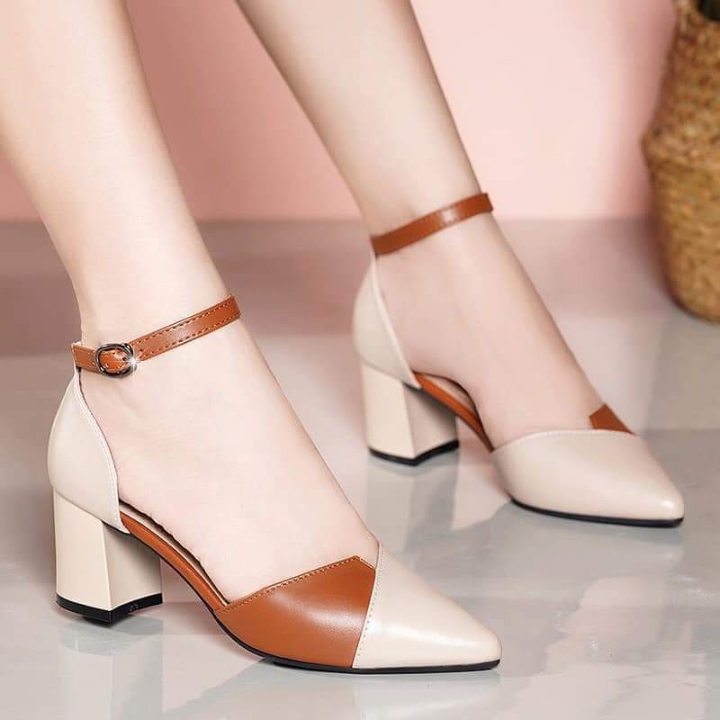 FREE SHIP Giày cao gót / sandal cao gót vuông 5p phối da siêu đẹp