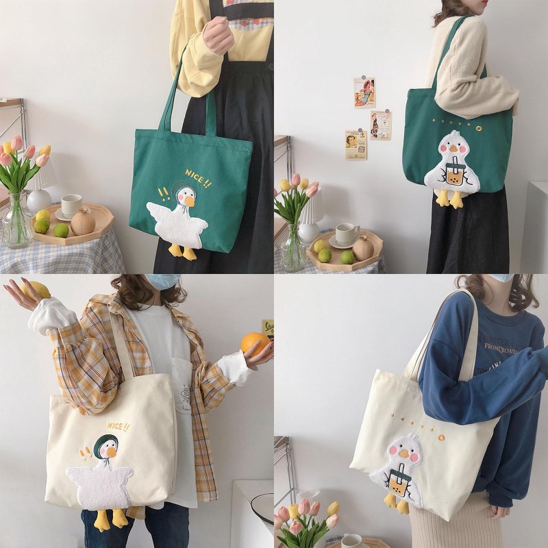 Túi Tote Vải Bố Hình Vịt Dễ Thương