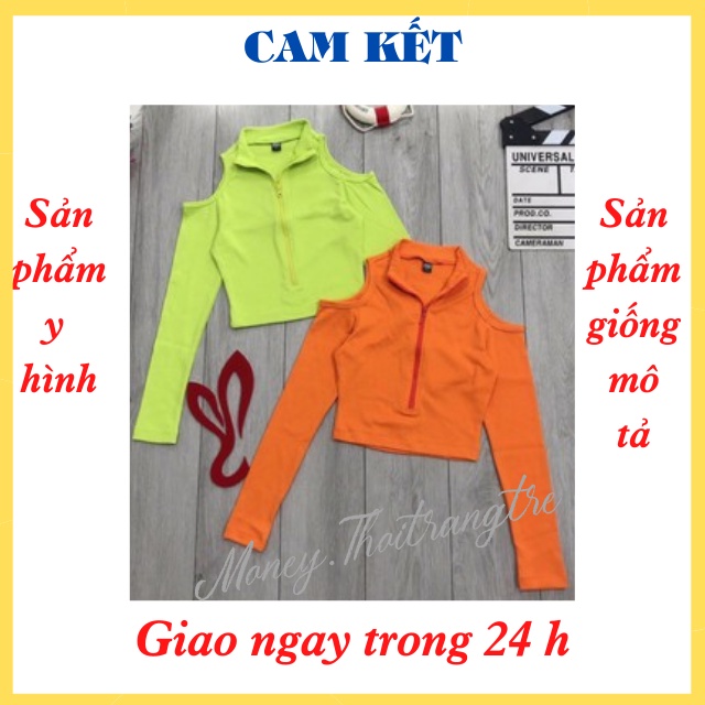 Áo Croptop Nữ Hở Vai Tay Dài Dây Kéo Cổ Lọ, Áo Crt Thun Gân Nữ Khoét Vai Dài Tay Cổ Cao Kiểu ÔmFreesize