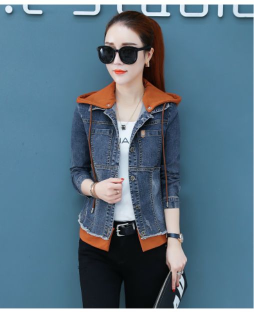 Hàng nhập - Áo khoác jean nữ có mũ phối viền