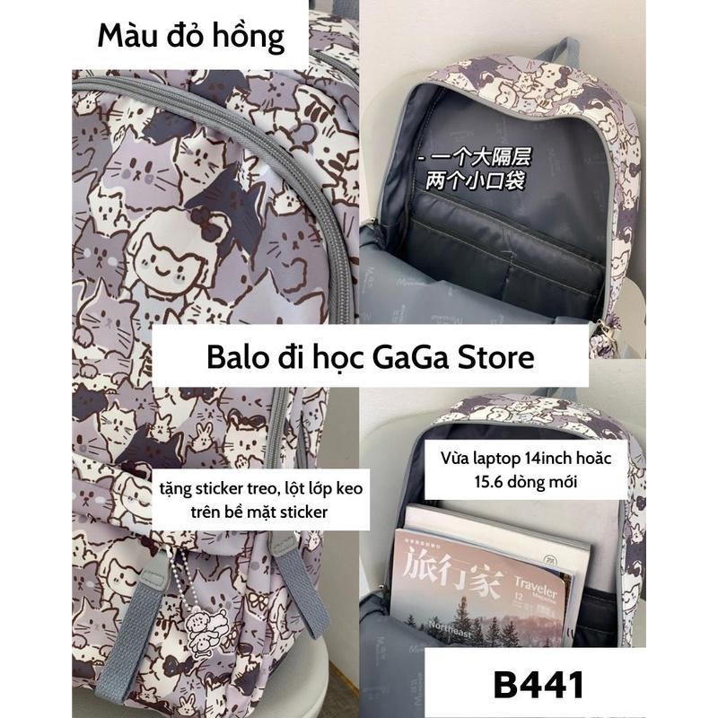 Balo đi học họa tiết mèo, cặp sách nữ học sinh dễ thương cho học sinh cấp 2, cấp 3 B441