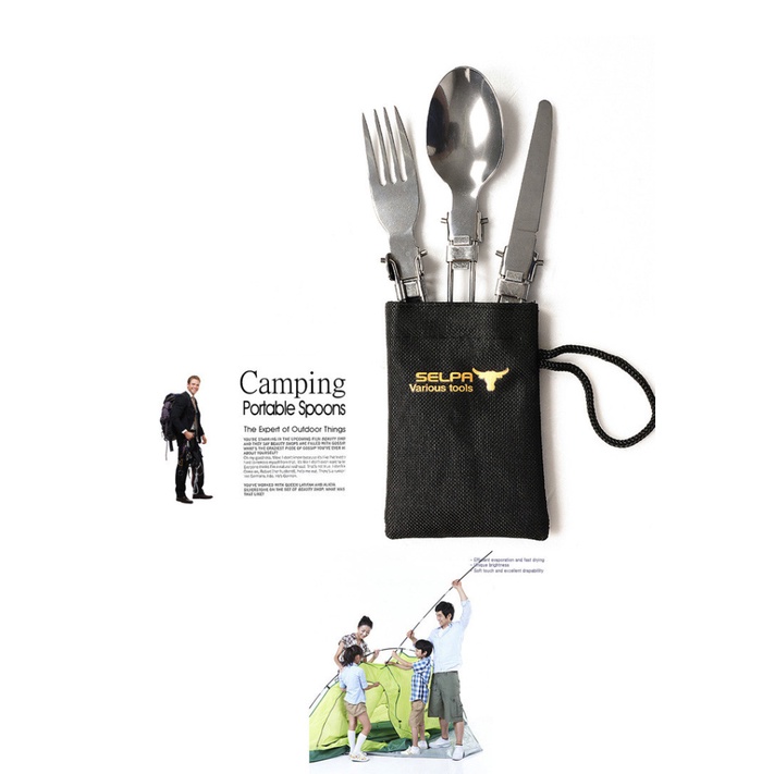 1 bộ dụng cụ ăn uống bằng thép không gỉ có thể gấp gọn tiện dụng