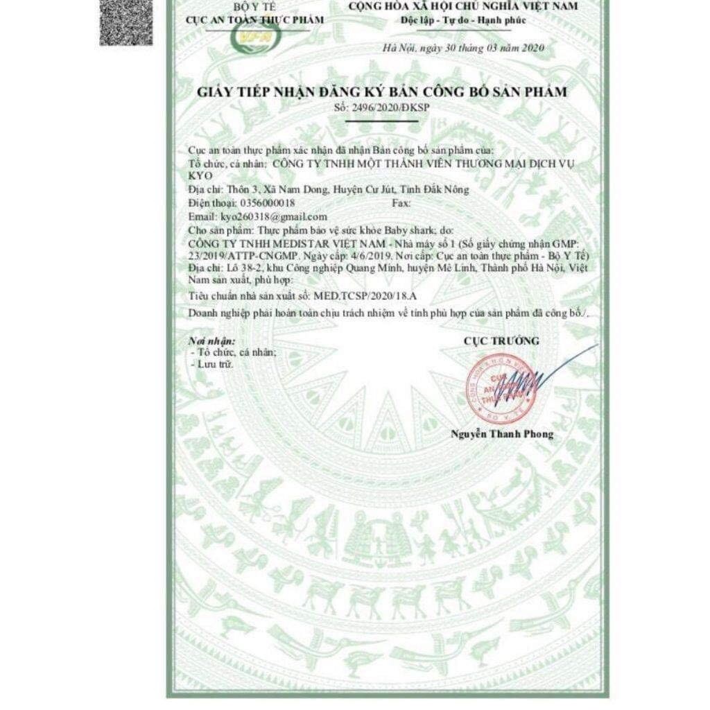 Siro BABY SHARK cho bé Ăn Ngon Ngủ Ngon, Cao Lớn, Thông Minh, Hết Biếng Ăn- FREE SHIP- Hộp 30 gói