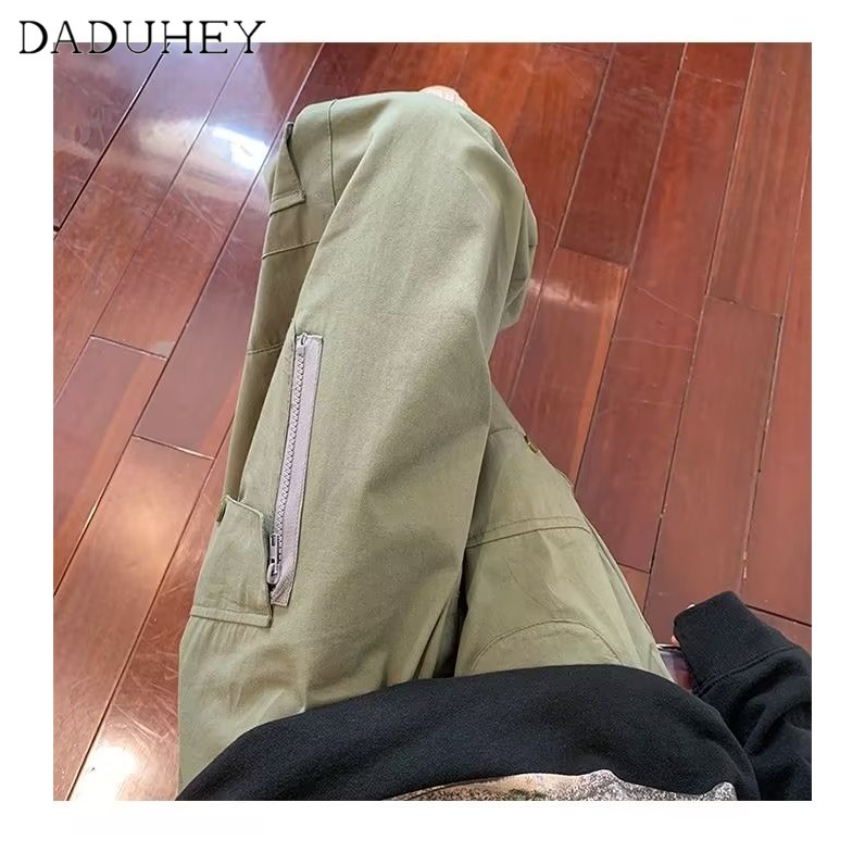 DaDuHey Men's and Women's Autumn Overalls Solid Color Wide Leg Loose Adjustable Ankle-Tied Multi-Pocket Casual Working Pants