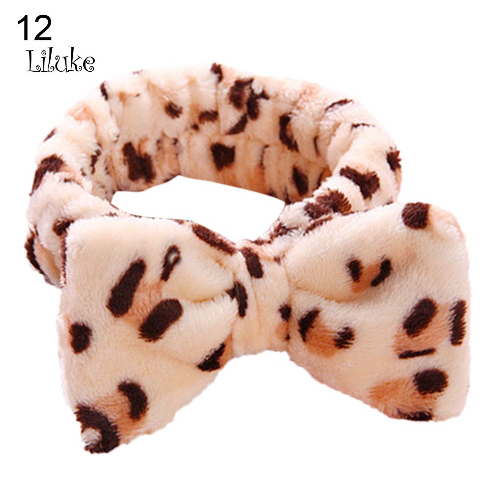Women Bowknot Soft Fleece Elastic Makeup Cosmetic Hair Band Headband
