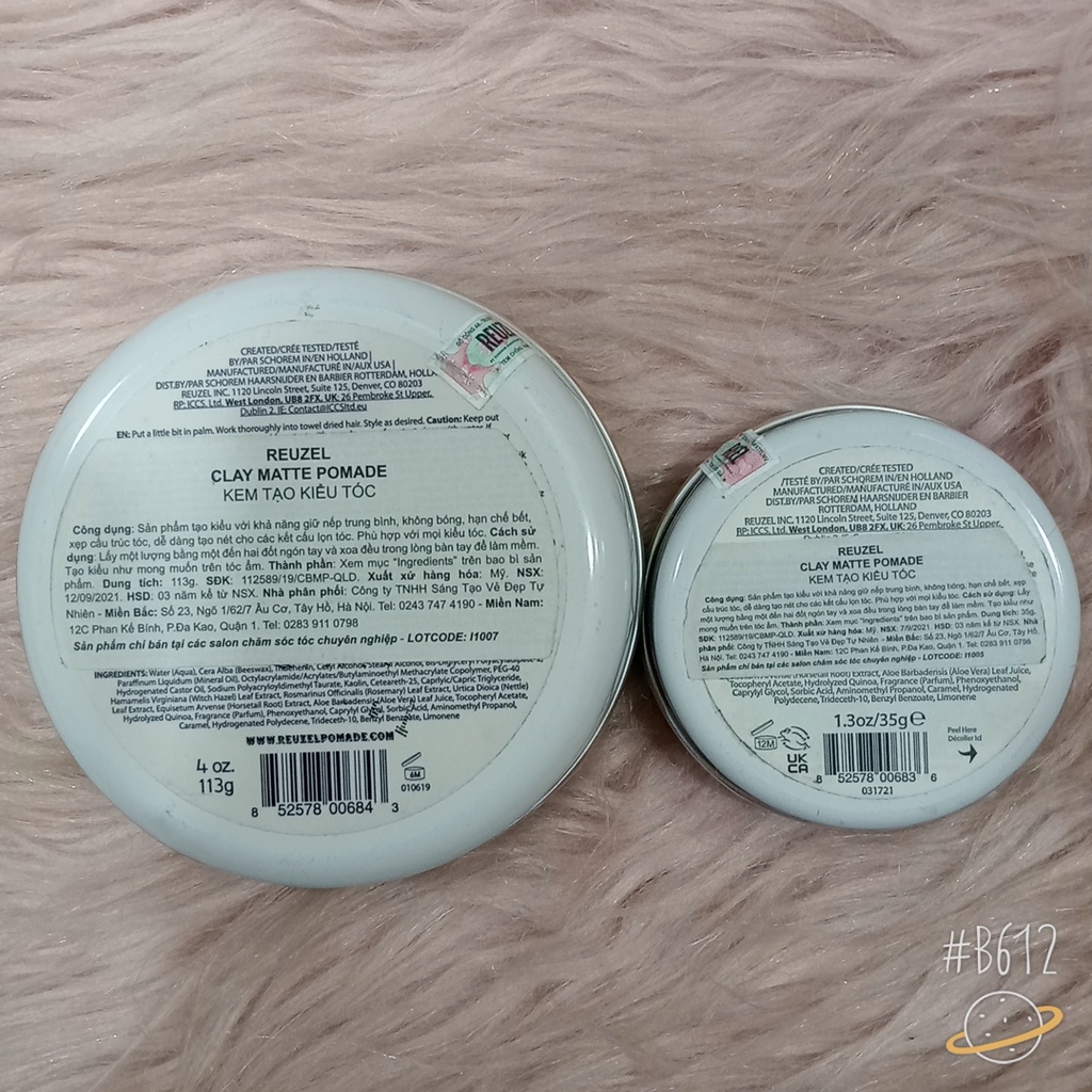 Kem Tạo Kiểu Tóc Giữ Nếp Trung Bình, Không Bóng Reuzel Clay Matte Pomade