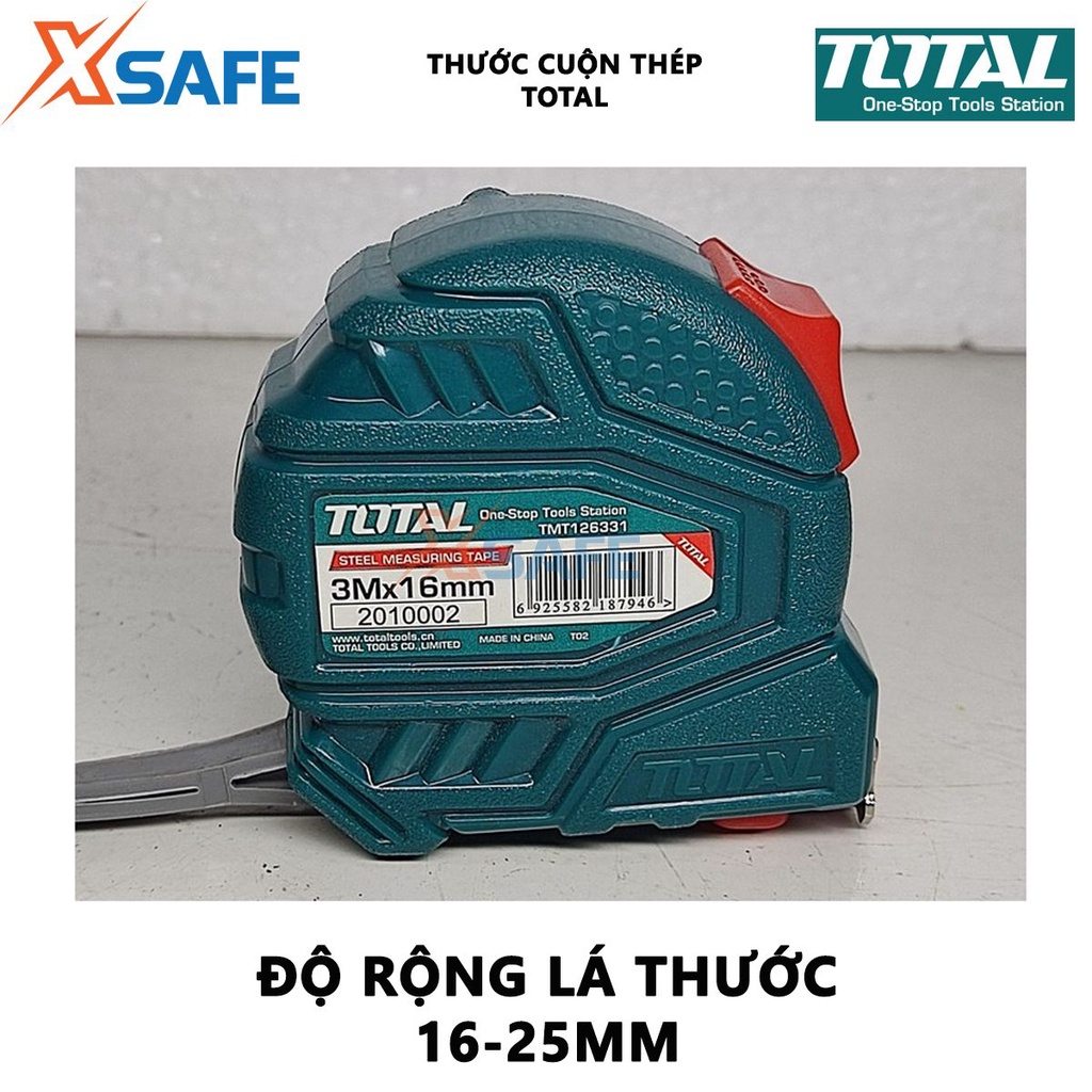 Thước cuộn thép nền vàng TOTAL Thước kéo dài 3-5m, bề rộng lá thước 16-25mm, dây thước thép dẻo cao cấp - [XSAFE]