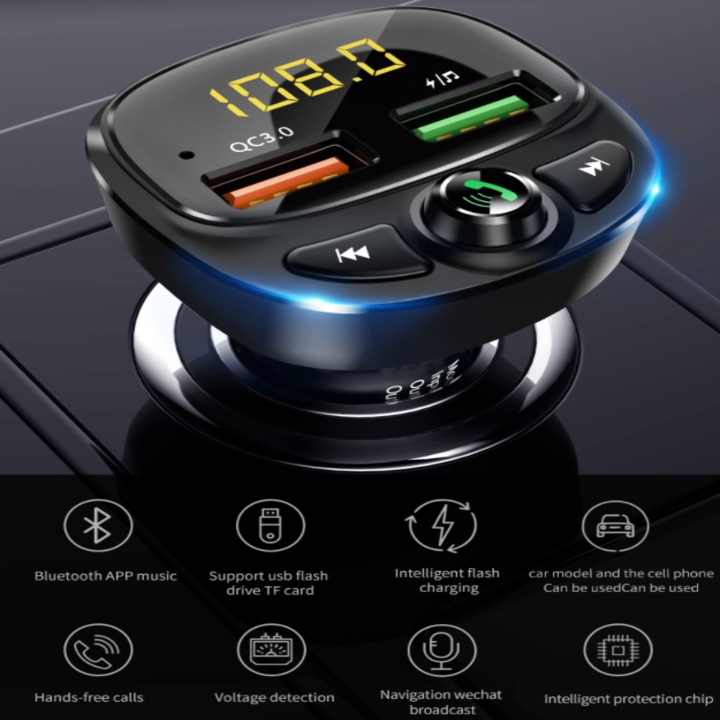 Tẩu nghe nhạc MP3 Bluetooth 5.0 kiêm sạc nhanh Hyundai HY-87 Tích hợp 2 cổng USB - Bảo Hành Chính Hãng 12 Tháng