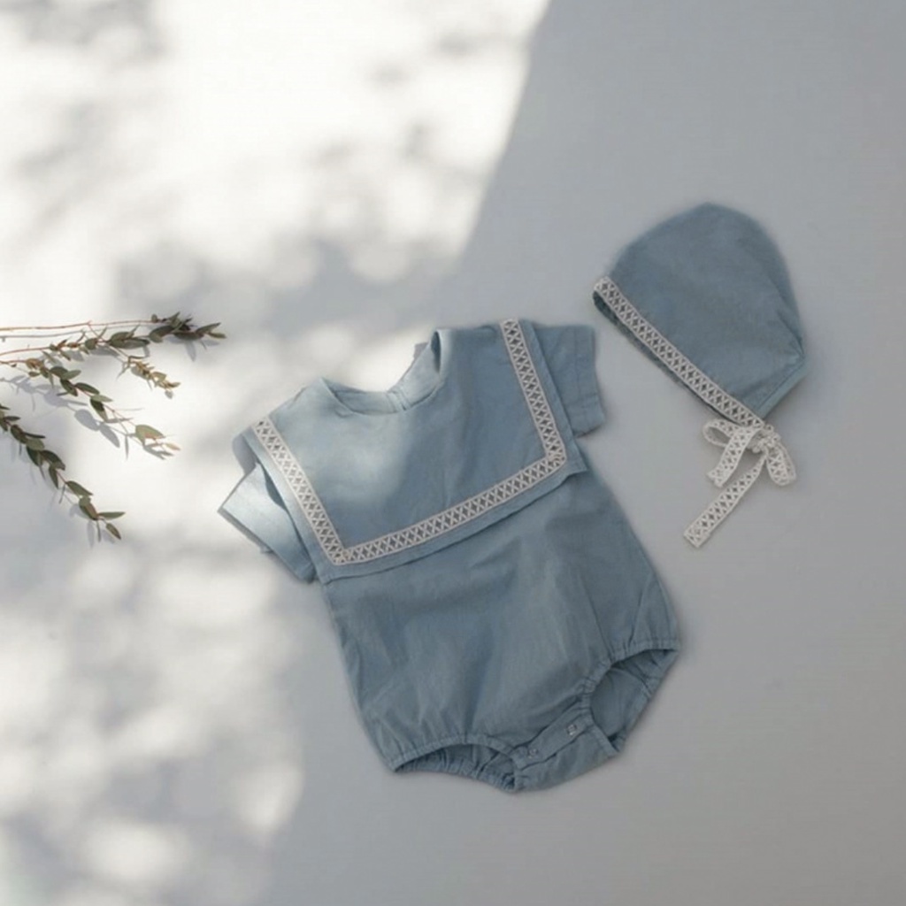 Bodysuit Màu Trơn Kèm nón Cho Bé 0-2 Tuổi