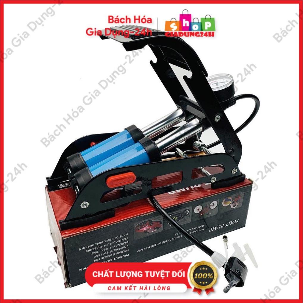 Bơm đạp 2 ống PUMP FOOT-Bơm hơi du lịch đạp chân đa năng 2 xi lanh-Giadung24h