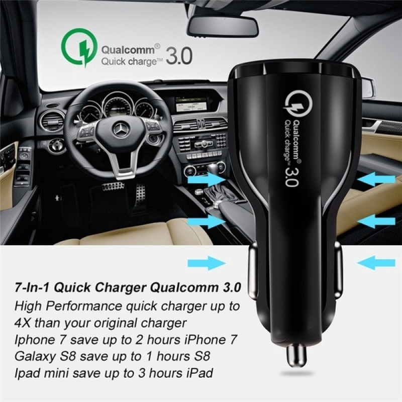 Bộ sạc xe hơi 5V 3.1A + Sạc nhanh Bộ sạc điện thoại Bộ sạc USB kép QC 3.0 cho thiết bị máy tính bảng