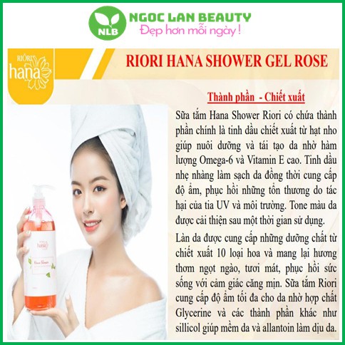 Sữa Tắm Dưỡng Trắng Da Hoa Hồng Riori Hana Shower Rose 500ml